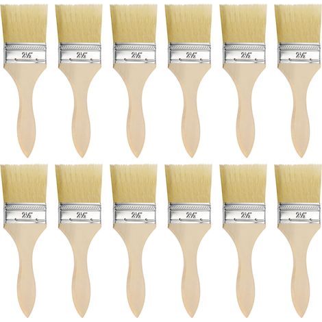 Lot de 12 Pinceaux Peinture Mur - Tête de la Brosse 6 cm & Taille Totale de la Brosse 19,5 cm - Pinceau Plat Peinture pour Peinture sur Écailles, Silicone, Gesso, Teintures, Vernis, Colles (1/4)