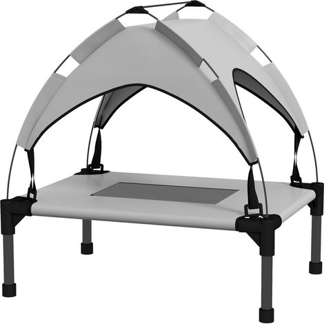 Cama elevada para perros con dosel, cama para mascotas, tumbona para perros al aire libre con techo, transpirable, para perros pequeños y pequeños Oxford gris claro 61 x 46 x 63 cm