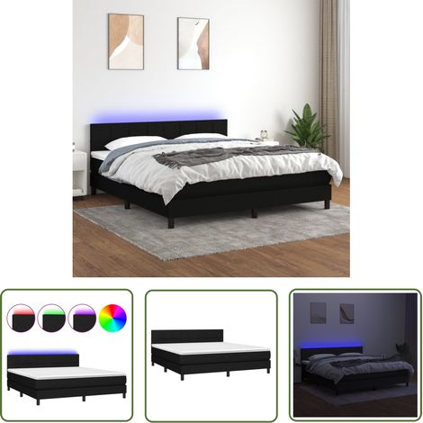 The Living Store Boxspringbett mit Matratze & LED Schwarz 160x200 cm Stoff - Boxspringbett - Doppelbett - Schlafraumgestaltung - Bettsystem - Lattenrost (1/5)