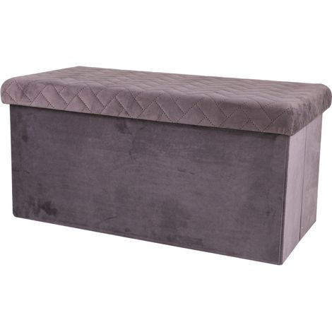 Banquette coffre de rangement velours gris - 76x37.5x37.5cm (1/4)