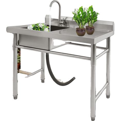 Évier utilitaire, acier inoxydable 201, design de cuve approfondie, robinet réglable, capacité de charge 200 kg, assemblage facile (1/5)