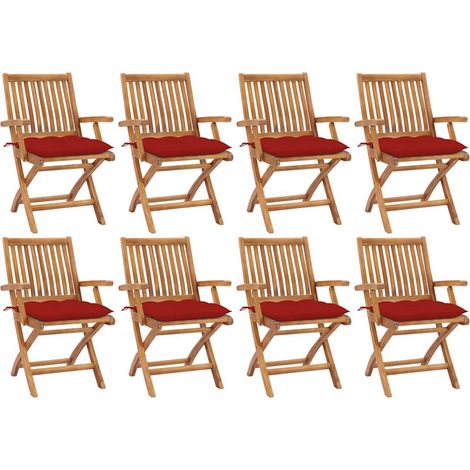 vidaXL Sillas plegables con cojines, 8 unidades, madera maciza de teca. (1/5)