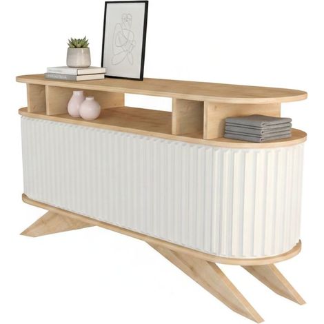 Dmora - Aparador Zaurak, Bufé de salón, Aparador de salón, Despensa de cocina, 150x43h75 cm, Roble y Blanco, con embalaje reforzado
