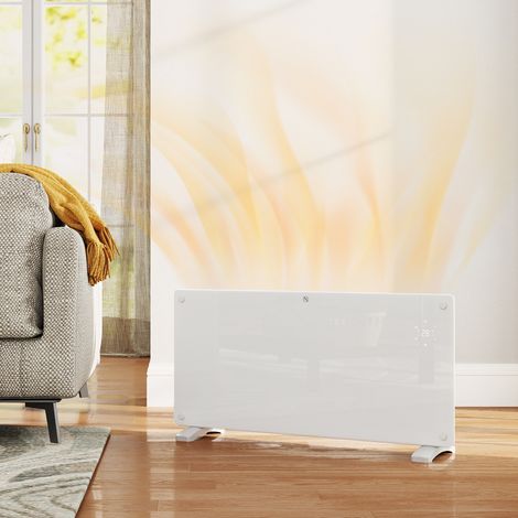Stufa Elettrica Basso Consumo, 2000W Silenzioso Termoconvettore Elettrica da Parete e Terra, Termosifone Elettrico con Termostato, Timer 24h/Settimanale, Display LED e Telecomando, Bianco (1/5)