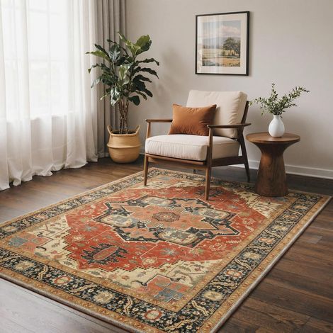 Tapis Salon Vintage 120x170cm Lavable en Machine Rug (1/5)