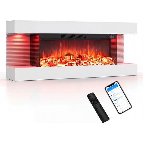 Cheminée Électrique, Puissance de Chauffage 750/1500 W Cheminée Électrique Murale, Flammes 12 Couleurs & Crépitement, Télécommande et Écran Tactile