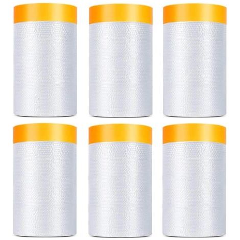 BUNTHAUS 6er-Pack Klebeband und Abdeckfolie, 55 cm x 20 m, vorgeklebte Abdeckfolie für die Autolackierung, vorklebende Staubschutzfolie aus Kunststoff für Möbel, Autos, Böden (1/3)