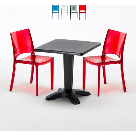 Table et 2 chaises colorées polycarbonate extérieurs Grand Soleil Caffè (1/5)