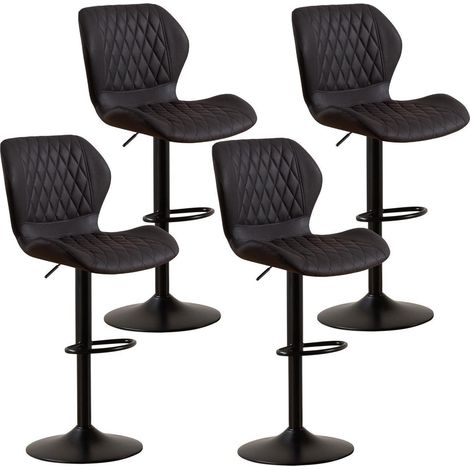 Barhocker 4er Set mit Lehne, höhenverstellbar, drehbar, Kunstleder Schwarz (1/5)
