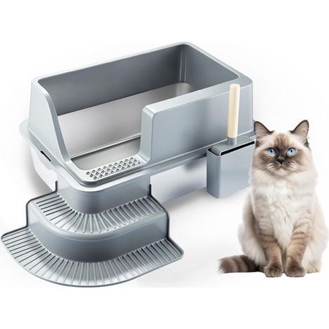 Bac Litiere pour Chat, Bac à Litière en Acier Inoxydable, Grand pour Les Chats et Les Lapins Bac Litiere Chat, Fermeture Latérale à Haute paroi, Antiadhésive, étanche, Facile à Nettoyer (1/5)