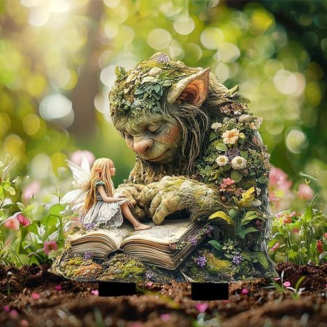 Troll de l'herbe verte en acrylique, piquets de jardin, statue extérieure résistante aux intempéries, décoration de cour et jardin (1/5)