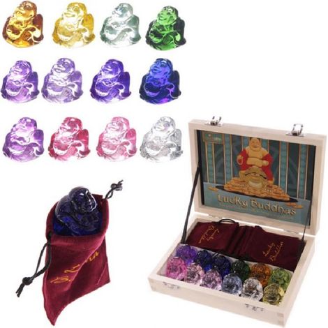 1 Mini Bouddha en verre avec Pochette