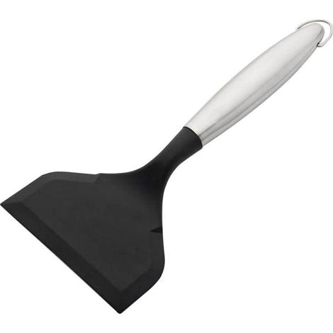Espátula de acero inoxidable con mango de silicona resistente al calor para cocinas, woks, freír, asar a la parrilla, hogar, restaurante. Fácil de limpiar.