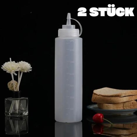 Zwei 500-ml-Soßenflaschen, flexible Flaschen, Ketchup, Senf, Soßenspender, Süßstoffflasche, Würzmittelflasche, Küche, Grill, wiederverwendbar.