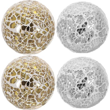Lot de 4 boules décoratives sphériques en mosaïque de verre, idéales pour un centre de table de mariage ou toute autre décoration intérieure.-6.00X6.00X6.00CM (1/3)