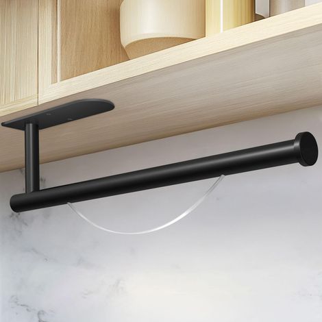 Porte Sopalin Mural sans Perçage, Support Essuie-Tout Auto-Adhésif avec Frein d’Arrêt, Acier Inoxydable pour Sous l’Armoire, Cuisine (Noir)