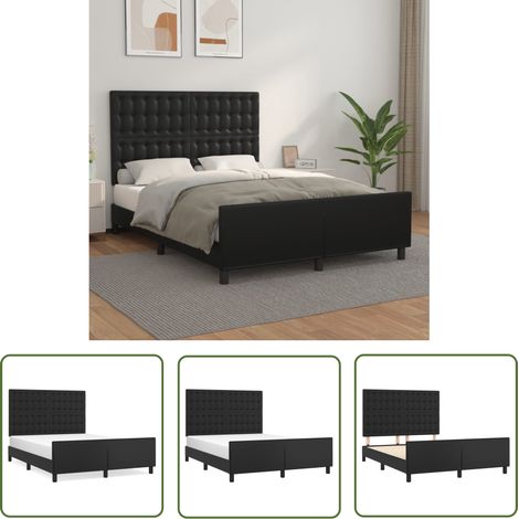 The Living Store Bettgestell mit Kopfteil Schwarz 140x200 cm Kunstleder - Bettsystem - Doppelbett - Boxspringbetten - Lattenrost - Schlafzimmermöbel (1/5)