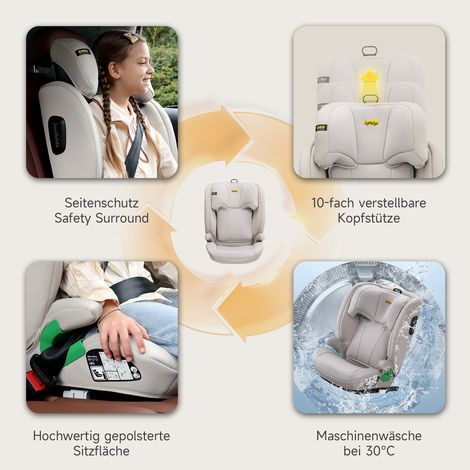 Siège auto i-Size R129 3,5-12 ans (100-150 cm), rehausseur Isofix avec dossier réglable, appui-tête, protection latérale, léger (1/5)