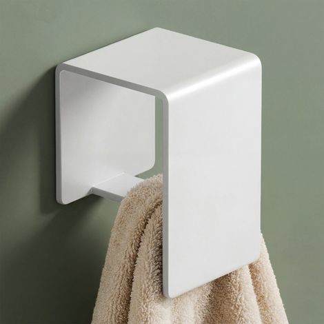 Mai & Mai Porte-Serviettes Mural en Acier au Carbone Support Douche à Susprendre avec Crochet Caché Accroche Serviettes pour Salle de Bain Cuisine Blanc Sablé 6×4×4 CM Tavrin-01 (1/5)