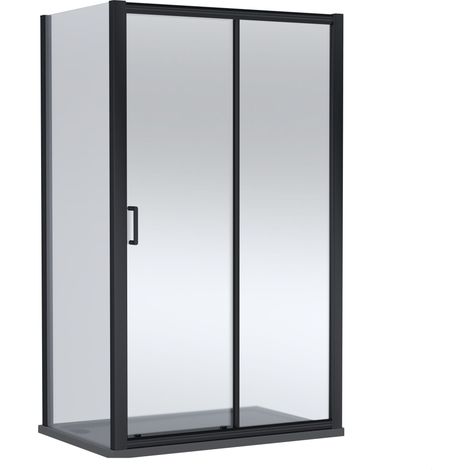 Balterley Ellenhall Sliding Shower Door with 6mm Glass, Side Panel & 1200x800mm Shower Tray, Matt Black/Grey