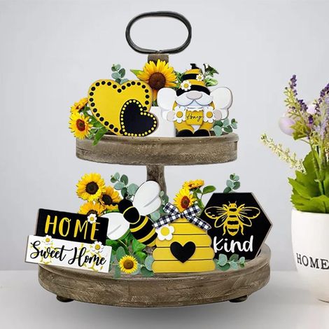 Set aus 6 mehrstöckigen, sommerlichen Dekotabletts aus Holz im Urlaubsstil für den sonnigen Strandtisch (2) (1/5)