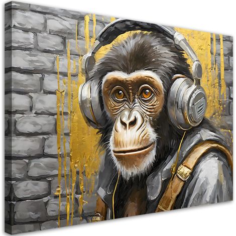 Quadro su tela, Scimmia Musica Animali - 60x40 (1/5)