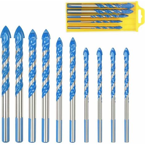 Forets PoCarrelage Verre,10 Pcs Foret MMatériaux Triangle Porcelaine Forage Métalliques PoCarrelage Verre Marbre Miroir Bois, 6mm/ 8mm/ 10mm/ 12mm (1/5)