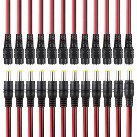 DC Pigtail Cable, DC Alimentation Mâle Femelle Pigtail Câble avec 5.5 X 2.1mm Fiche Prise Connecteur, Pour CCTV Sécurité Caméra (1/4)