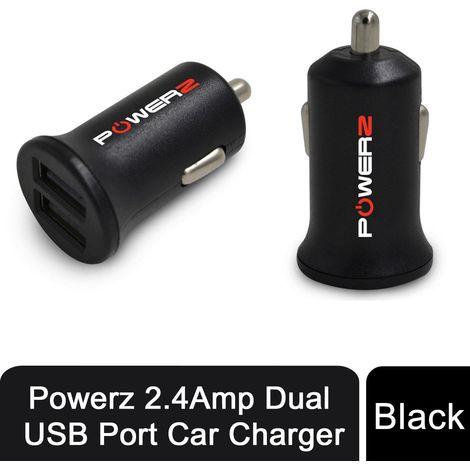 Powerz 2.4Amp Dual USB Port Car Charger - Black (1/5)