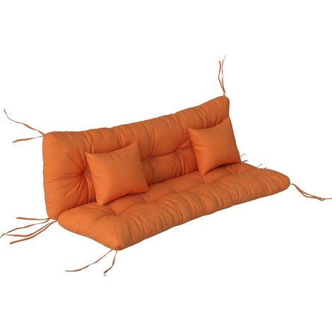 Outsunny Outdoor Seat Cushions Back Cushion with 2 Pillows, Water Repellent Seat Pads for 3-Seater Chair, Swing, Sofa Orange