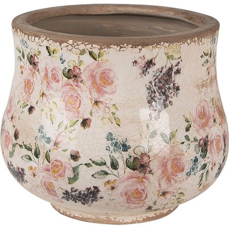Pot de fleurs céramique fleurs anciennes 18x15cm