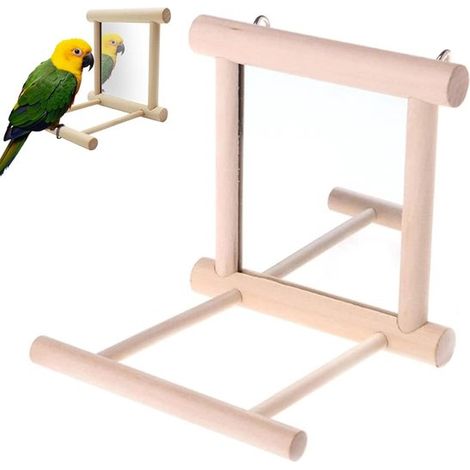 Jouet miroir pour oiseaux – 10x10x10 cm – Bois naturel – Pour perroquets, perruches, canaris – Stimulant (1/5)