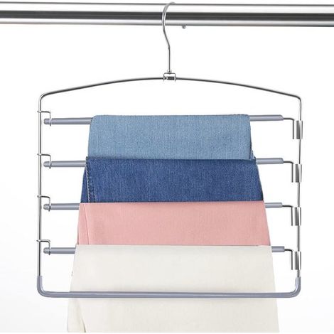 Confezione da 3 grucce antiscivolo per pantaloni – Organizzatore di abiti salvaspazio con braccio girevole (1/5)
