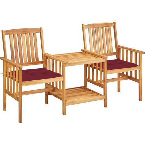 Chaises de jardin avec table à thé et coussins Acacia solide (1/5)