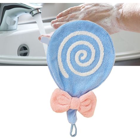 Adorable serviette de bain pour bébé en velours corail doux et absorbant, avec une boucle de suspension, pour la salle de bain et la cuisine, bleue. (1/5)