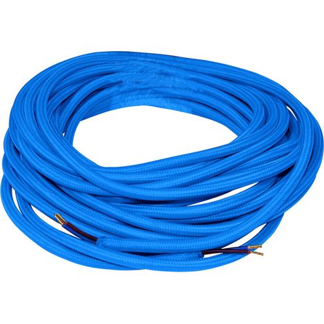 Câble Électrique Textile Flexible Rond Bleu 2X0,75 Mm² Bobine De 10 Mètres Pour Installations D'Éclairage Design Et Vintage (1/2)
