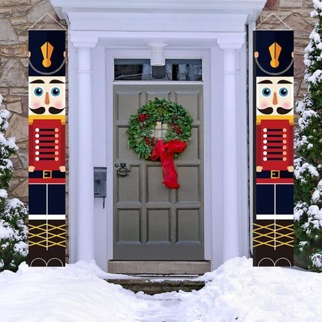 Set mit 2 Nussknacker-Weihnachtsbannern zur Dekoration von Haustür, Veranda, Haus, Garten, Hof, Tür, drinnen oder draußen, Kinderparty, lebensgroßes Soldatenmodell (Durchmesser 72 x 13 Zoll) (1/5)