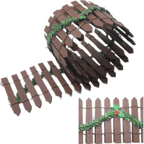 Clôture De Jardin Miniature, Mini en Bois, Déco Noël, DIY pour Pot de Fleurs, Micro Paysage, Terrarium, Maison Poupée, Bonsaï, Accessoires (Marron, 90 x 5 cm) (1/5)