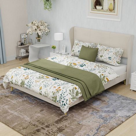 Lit 140x200 cm minimaliste tête capitonnée plush structure basse sans rangement sans matelas (1/5)
