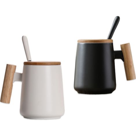 Becher mit Holzdeckel, Henkel und Löffel (Mix aus 2 Farben)