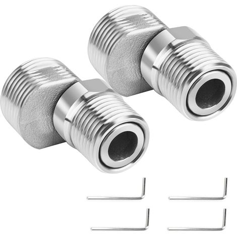Juego de 2 adaptadores extensibles para grifo de ducha de acero inoxidable - Conector en S giratorio 360° - Con pie en ángulo y 4 llaves Allen - Válvulas y accesorios para baño y cocina (1/5)