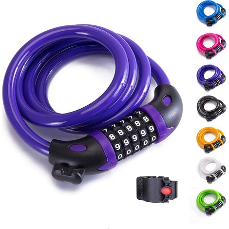 Cable Antivol À Code 5 Chiffres - Antivol Pour Vélo VTT Trottinette - Support De Fixation Inclus - Longueur 120 cm Diamètre 10 mm - 1 Pièce (1/5)