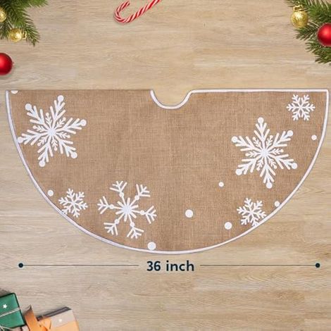 Jupe de sapin de Noël de 91 cm (36 pouces) avec flocons de neige, décoration rustique pour les fêtes de fin d'année à la maison (1/4)