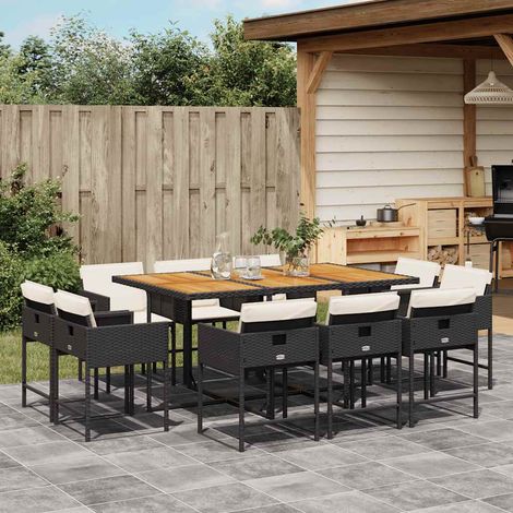 11-tlg. Garten-Essgruppe mit Kissen Schwarz Poly Rattan (1/5)