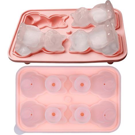 Vaschette in silicone per congelatore, vaschetta in silicone riutilizzabile a 4 scomparti con design 3D a forma di gatto. Contenitori, strumenti e accessori per whisky, cocktail, vino, bourbon, cucina (1/5)