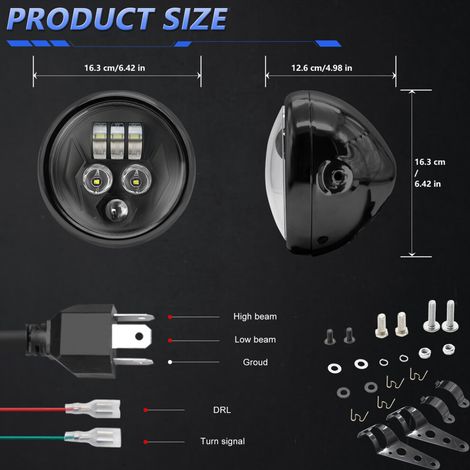 5,75-Zoll-LED-Scheinwerfer für Motorräder, mit Gehäusehalterung, Doppelstrahl und Blinkern.