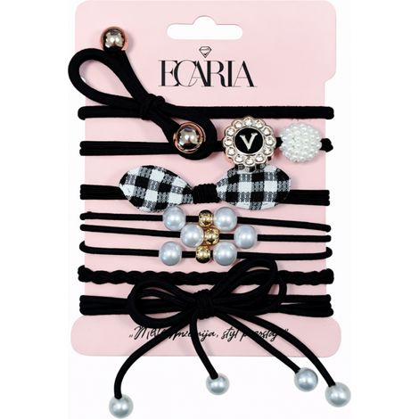 Set 6 in 1 di elastici per capelli, fiocchi neri, perle, accessori per capelli alla moda