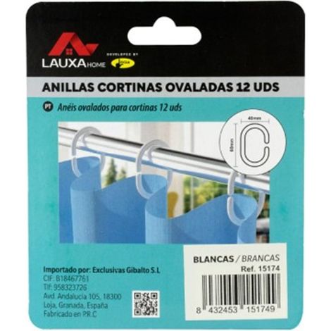 Anillas Cortina Ovaladas Lauxa Home, Juego De 12, Blanco O Transparente, 40x60mm