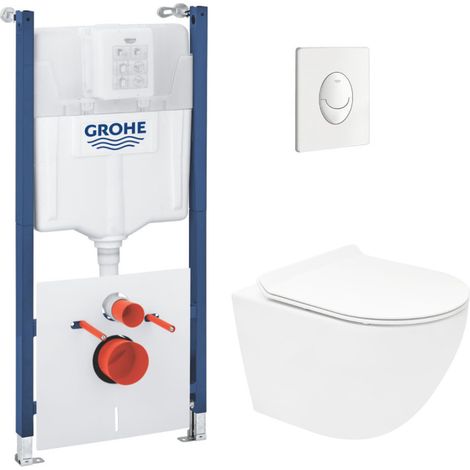 Pack WC bâti-support 2en1 + WC suspendu sans bride Siko avec abattant SoftClose + plaque Grohe (GRRCEWT01FR-FS) (1/5)