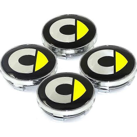 Enjoliveur de roue central de 60 mm pour Mercedes-Benz Smart Fortwo 451, 453, Forfour 450, 452, 454 Cabriolet et Roadster. Couleur : argent/jaune. (1/4)